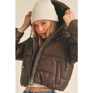 Ambiance Outerwear Cropped Puffer Jacket in Coffee Size Medium NWT MSRP: $55